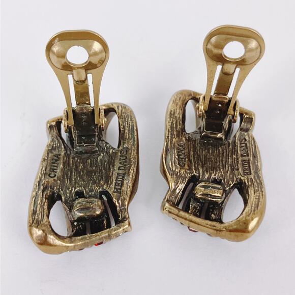 Heidi Daus Ribbon Candy Swarovski Red Rhinestone Holiday Clip On Earrings - Picture 10 of 11